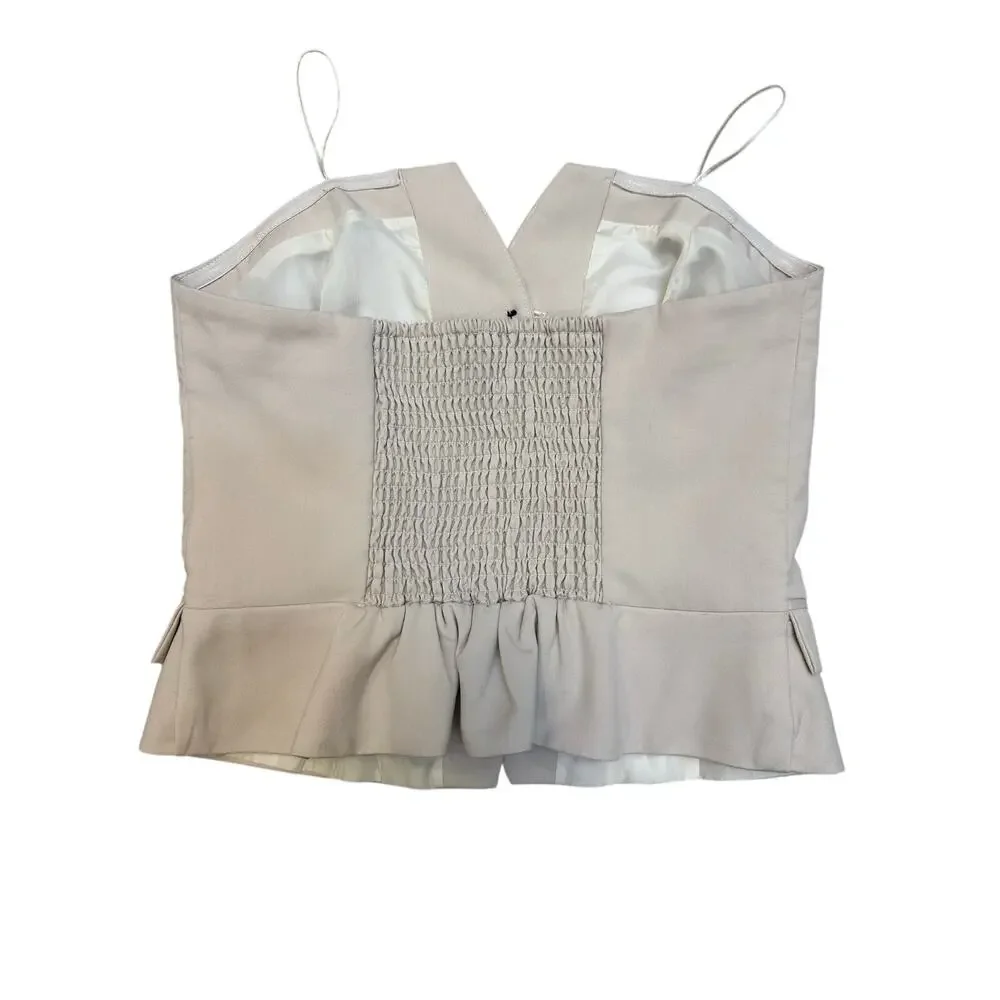 Sincerely Jules Strapless Peplum Bustier Top Beige Button Front Smocked Back - Picture 4 of 8